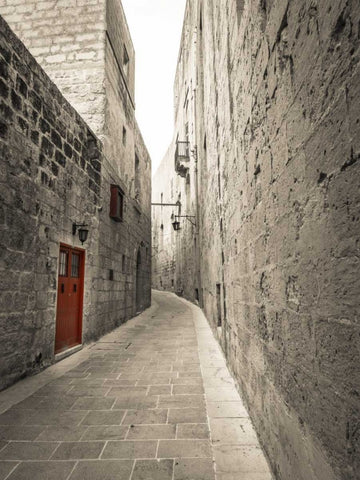 Traditional houses on narrow lanes of Mdina, Malta White Modern Wood Framed Art Print with Double Matting by Frank, Assaf