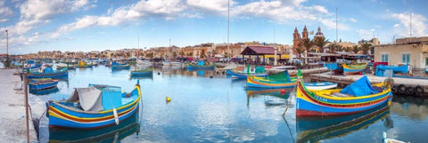 Marsaxlokk harbour, Malta Black Ornate Wood Framed Art Print with Double Matting by Frank, Assaf