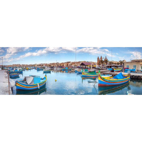 Marsaxlokk harbour, Malta Black Modern Wood Framed Art Print with Double Matting by Frank, Assaf