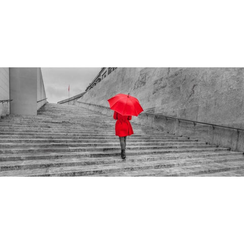 Tourist with red umbrella, Malta Gold Ornate Wood Framed Art Print with Double Matting by Frank, Assaf