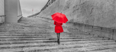 Tourist with red umbrella, Malta White Modern Wood Framed Art Print with Double Matting by Frank, Assaf