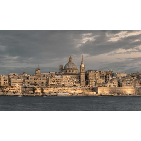 St Pauls Cathedral and Carmelite church at Valetta, Malta Black Modern Wood Framed Art Print with Double Matting by Frank, Assaf