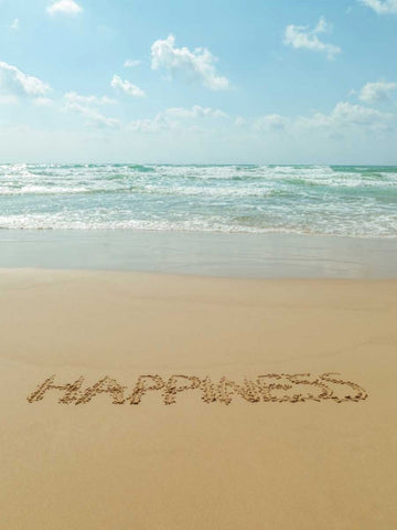 Word Happiness written in sand on the beach Black Ornate Wood Framed Art Print with Double Matting by Frank, Assaf