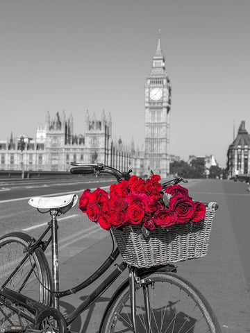 Bicycle with bunch of flowers on Westminster Bridge-London-UK Black Ornate Wood Framed Art Print with Double Matting by Frank, Assaf