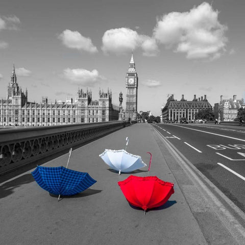 Colourful umbrellas on Westminster Bridge , London, UK Gold Ornate Wood Framed Art Print with Double Matting by Frank, Assaf