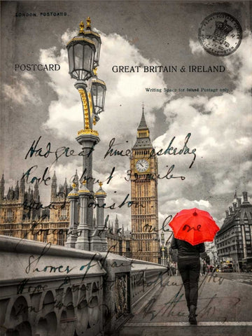 Tourist with an umbrella on Westminster Bridge, London, UK Black Ornate Wood Framed Art Print with Double Matting by Frank, Assaf