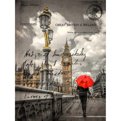 Tourist with an umbrella on Westminster Bridge, London, UK Black Modern Wood Framed Art Print with Double Matting by Frank, Assaf