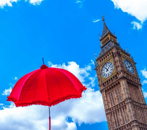 Big Ben with Red Umbrella, London, UK Black Ornate Wood Framed Art Print with Double Matting by Frank, Assaf