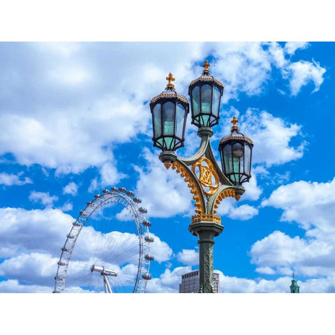 Street lamp with London Eye in background, London, UK Black Modern Wood Framed Art Print with Double Matting by Frank, Assaf