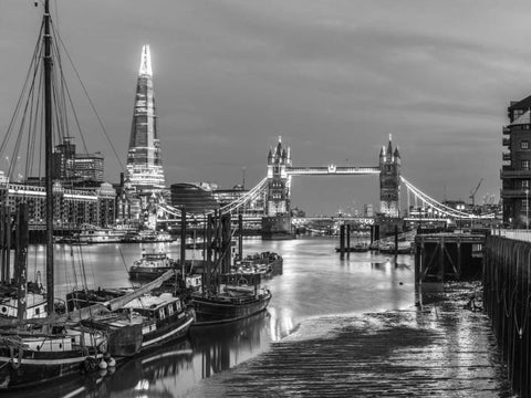 Tower bridge over river Thames in London, UK Black Ornate Wood Framed Art Print with Double Matting by Frank, Assaf