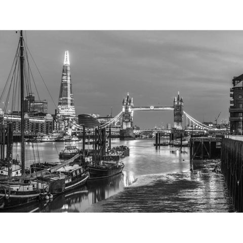 Tower bridge over river Thames in London, UK Black Modern Wood Framed Art Print with Double Matting by Frank, Assaf