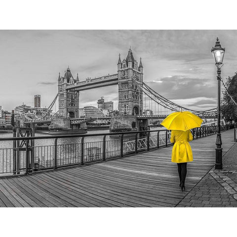 Lady in yellow, Tower bridge, London Gold Ornate Wood Framed Art Print with Double Matting by Frank, Assaf