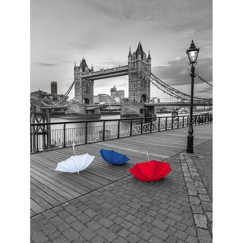 Colorful umbrellas on promenade near Tower bridge-London-UK Black Modern Wood Framed Art Print with Double Matting by Frank, Assaf
