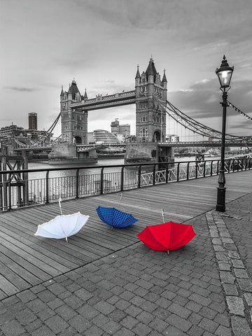 Colorful umbrellas on promenade near Tower bridge-London-UK Black Ornate Wood Framed Art Print with Double Matting by Frank, Assaf