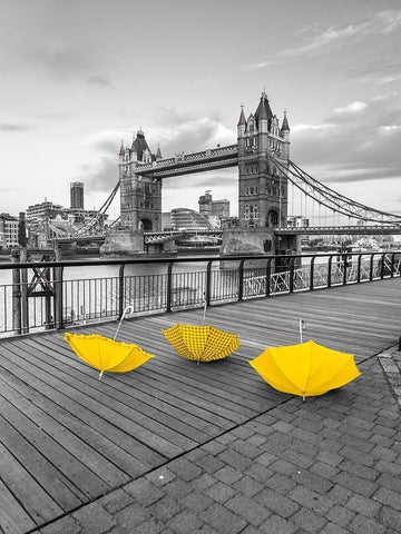 Yellow umbrellas, Tower bridge, London Black Ornate Wood Framed Art Print with Double Matting by Frank, Assaf