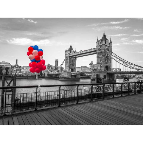 Balloons on promenade near Tower bridge, London, UK Black Modern Wood Framed Art Print with Double Matting by Frank, Assaf
