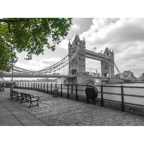Thames promenade with Tower bridge in background, London, UK White Modern Wood Framed Art Print by Frank, Assaf