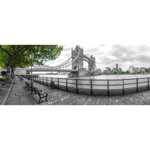Thames promenade with Tower bridge in background, London, UK Black Modern Wood Framed Art Print with Double Matting by Frank, Assaf