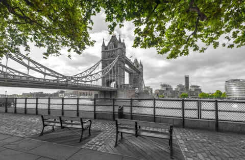 Thames promenade with Tower bridge in background, London, UK White Modern Wood Framed Art Print with Double Matting by Frank, Assaf