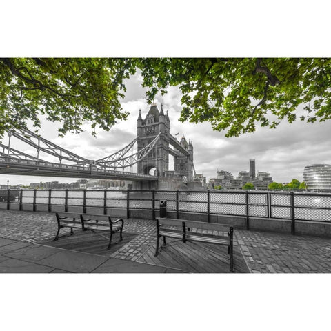Thames promenade with Tower bridge in background, London, UK Black Modern Wood Framed Art Print with Double Matting by Frank, Assaf