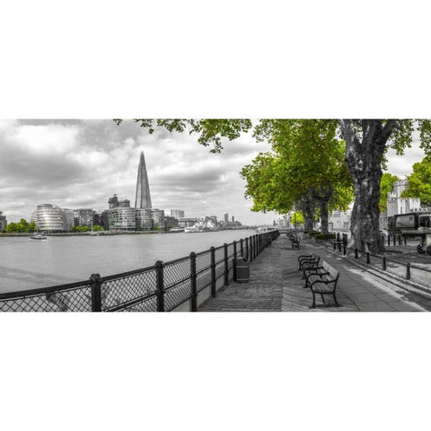 Thames promenade with The Shard in background, London, UK Black Modern Wood Framed Art Print with Double Matting by Frank, Assaf