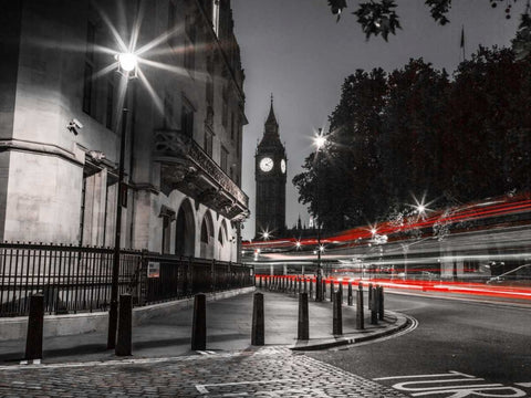 View of Big Ben from street, London, UK Black Ornate Wood Framed Art Print with Double Matting by Frank, Assaf