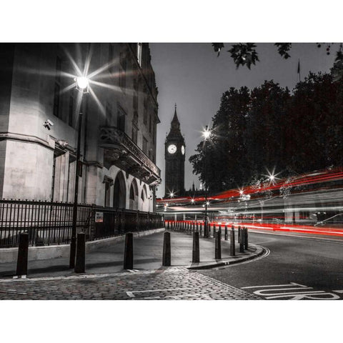 View of Big Ben from street, London, UK Black Modern Wood Framed Art Print with Double Matting by Frank, Assaf
