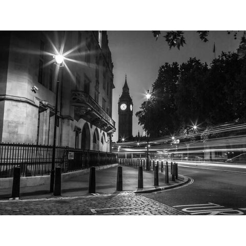 View of Big Ben from street, London, UK Black Modern Wood Framed Art Print with Double Matting by Frank, Assaf