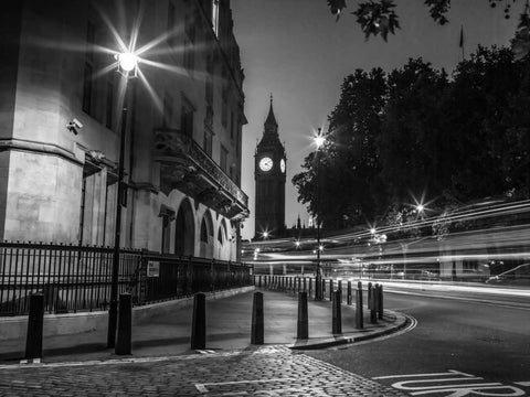 View of Big Ben from street, London, UK White Modern Wood Framed Art Print with Double Matting by Frank, Assaf