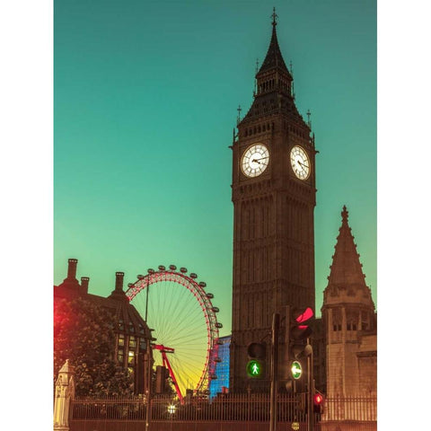 View of Big Ben from street, London, UK, FTBR-1905 Black Modern Wood Framed Art Print with Double Matting by Frank, Assaf