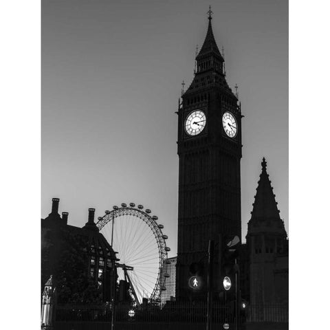 View of Big Ben from street, London, UK Black Modern Wood Framed Art Print with Double Matting by Frank, Assaf