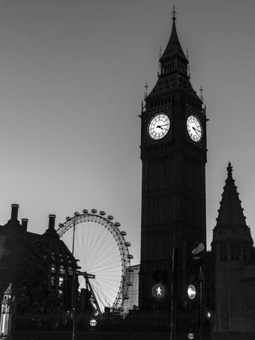 View of Big Ben from street, London, UK White Modern Wood Framed Art Print with Double Matting by Frank, Assaf