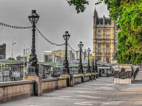 Thames promenade, London, UK White Modern Wood Framed Art Print with Double Matting by Frank, Assaf