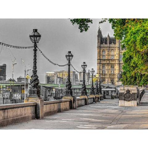 Thames promenade, London, UK Black Modern Wood Framed Art Print with Double Matting by Frank, Assaf
