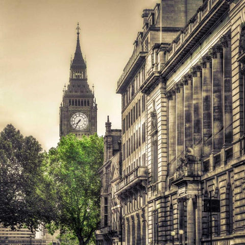 View of Big Ben from Trafalgar Square, London, UK Black Modern Wood Framed Art Print with Double Matting by Frank, Assaf