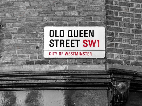 Old Queen street signboard, London, UK White Modern Wood Framed Art Print with Double Matting by Frank, Assaf