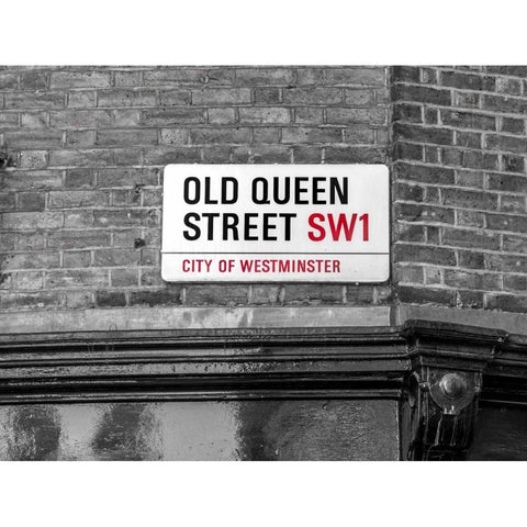 Old Queen street signboard, London, UK Black Modern Wood Framed Art Print with Double Matting by Frank, Assaf