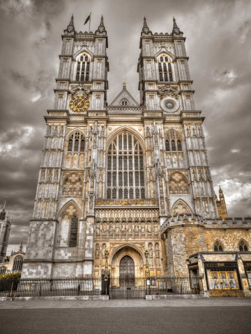 Famous Westminster Abby in London, UK White Modern Wood Framed Art Print with Double Matting by Frank, Assaf