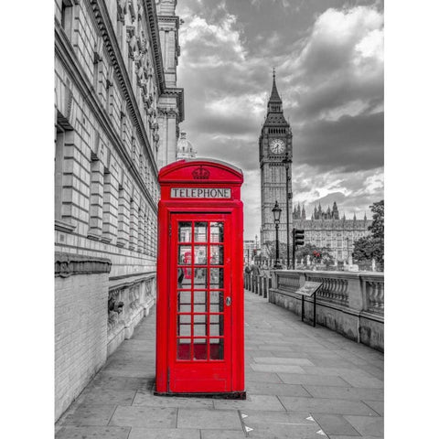 Telephone booth with Big Ben, London, UK, FTBR-1809 Black Modern Wood Framed Art Print with Double Matting by Frank, Assaf