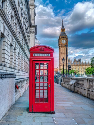 Telephone booth with Big Ben, London, UK Black Ornate Wood Framed Art Print with Double Matting by Frank, Assaf