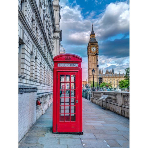 Telephone booth with Big Ben, London, UK Black Modern Wood Framed Art Print with Double Matting by Frank, Assaf