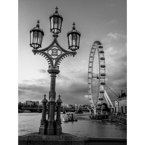 Street lamp with London Eye, London, UK Black Modern Wood Framed Art Print with Double Matting by Frank, Assaf