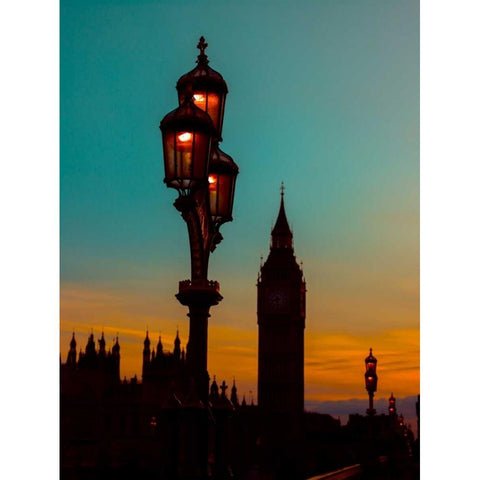 Street lamp with Big Ben, London, UK Black Modern Wood Framed Art Print with Double Matting by Frank, Assaf