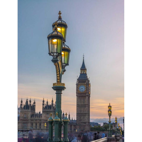 Street lamp with Big Ben, London, UK, FTBR-1919 Black Modern Wood Framed Art Print with Double Matting by Frank, Assaf