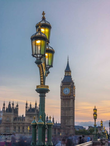 Street lamp with Big Ben, London, UK, FTBR-1919 Black Ornate Wood Framed Art Print with Double Matting by Frank, Assaf