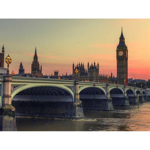 Westminster bridge and Big Ben, London, UK Black Modern Wood Framed Art Print with Double Matting by Frank, Assaf