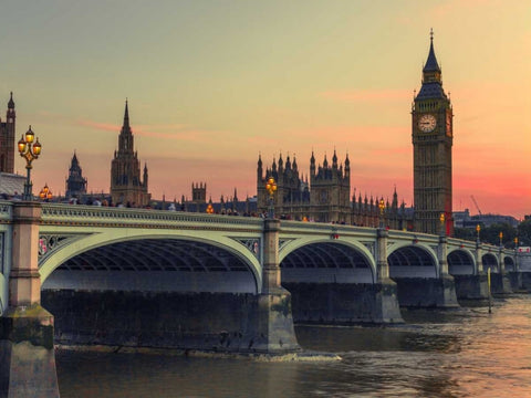Westminster bridge and Big Ben, London, UK White Modern Wood Framed Art Print with Double Matting by Frank, Assaf