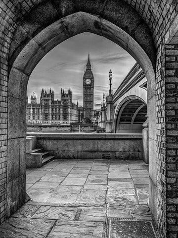 View of Big Ben through arch, London, UK, FTBR-1907 Black Ornate Wood Framed Art Print with Double Matting by Frank, Assaf