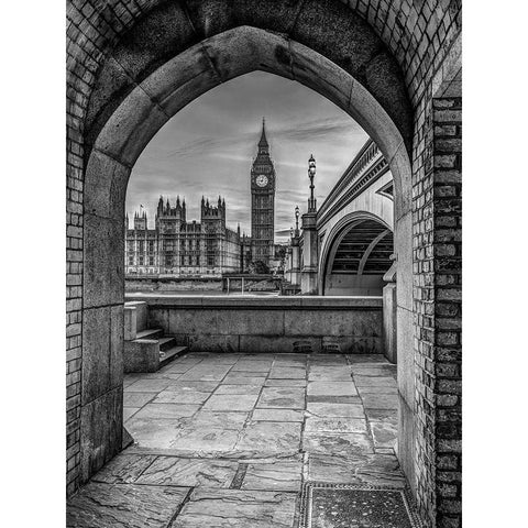 View of Big Ben through arch, London, UK, FTBR-1907 Black Modern Wood Framed Art Print with Double Matting by Frank, Assaf