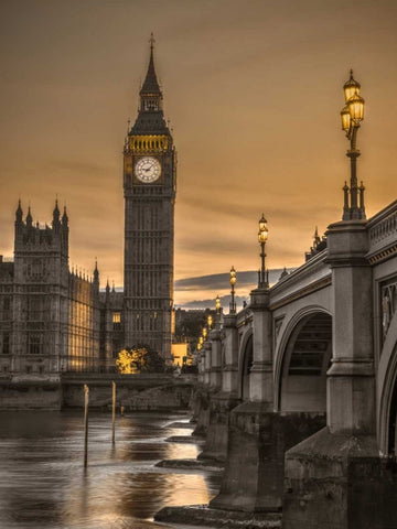 Westminster bridge and Big Ben from Thames promenade, London, UK Black Ornate Wood Framed Art Print with Double Matting by Frank, Assaf